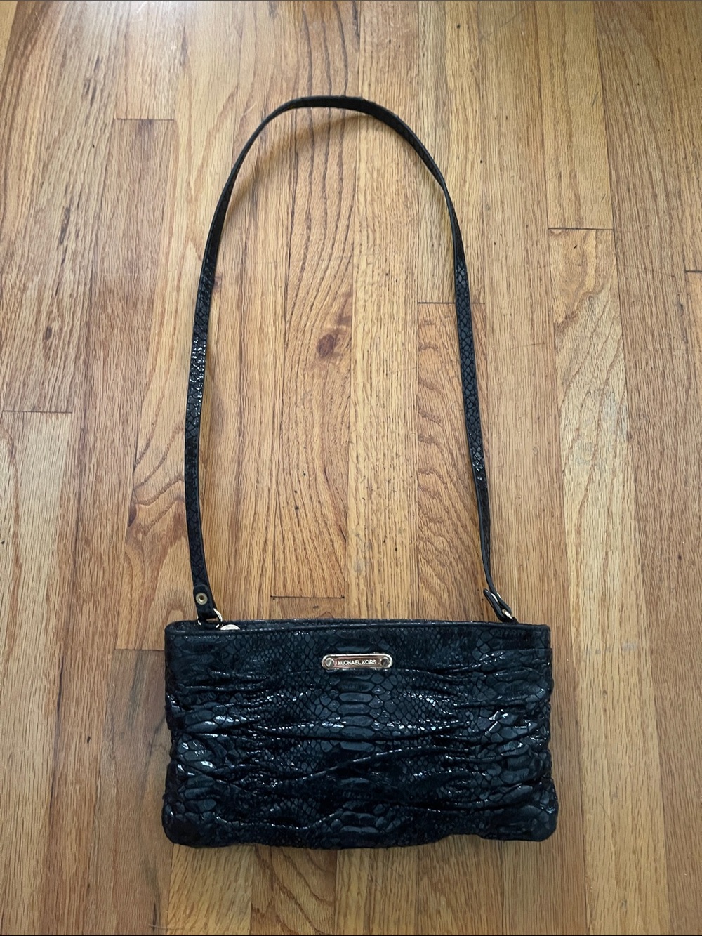 Michael Kors Black Rutched Leather Clutch or Shoulder Bag